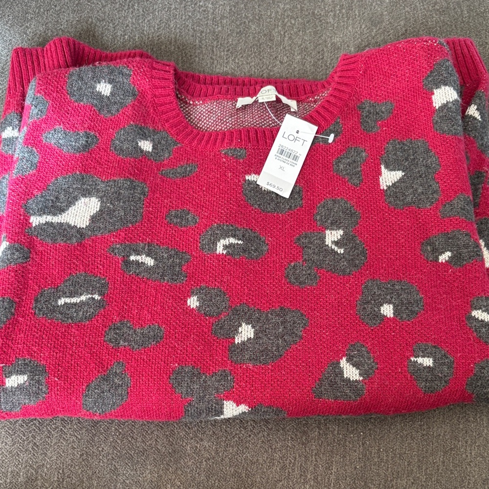 LOFT Leopard Print Crewneck Sweater